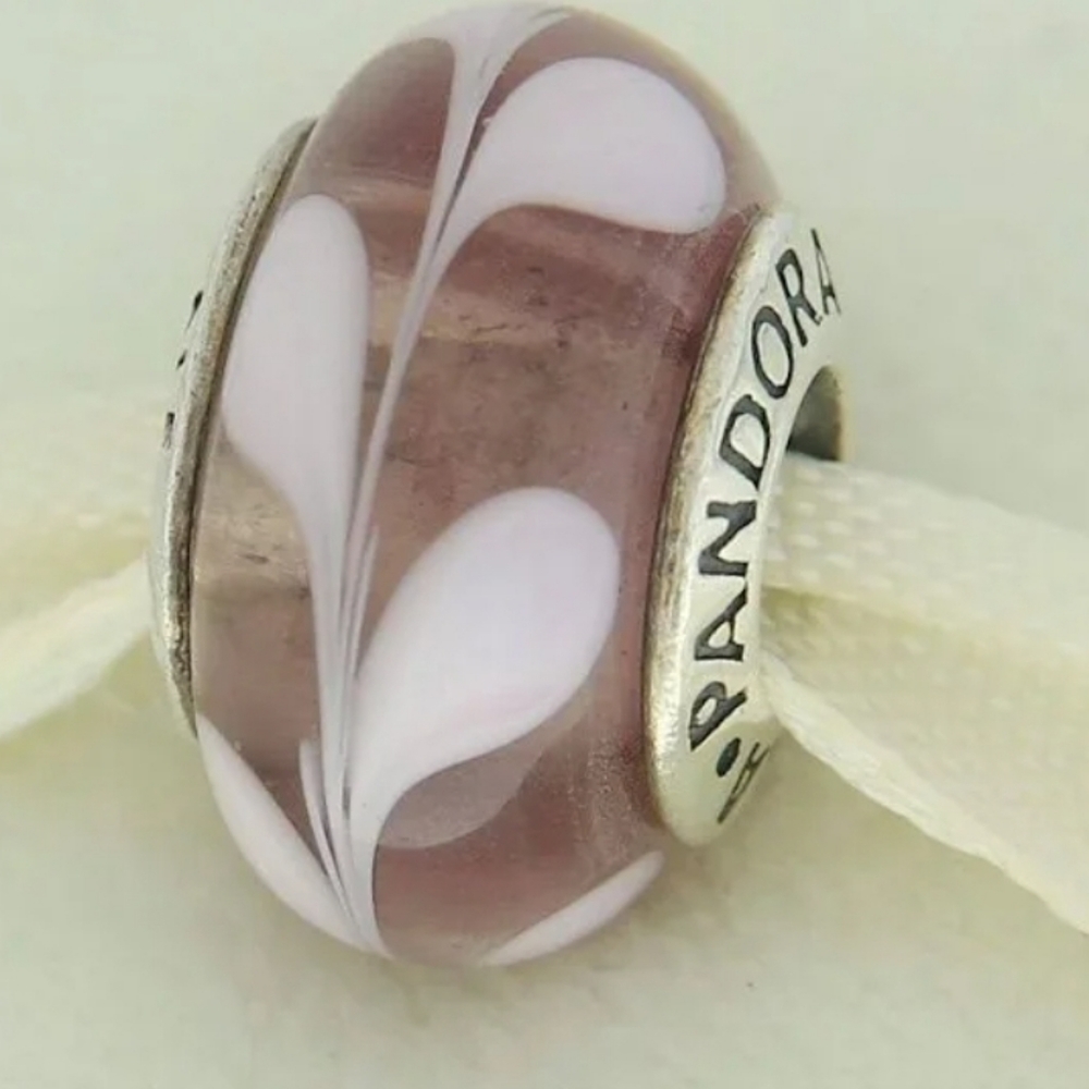Authentic Retired Pandora Purple & Pink Swirl Murano Glass Bead